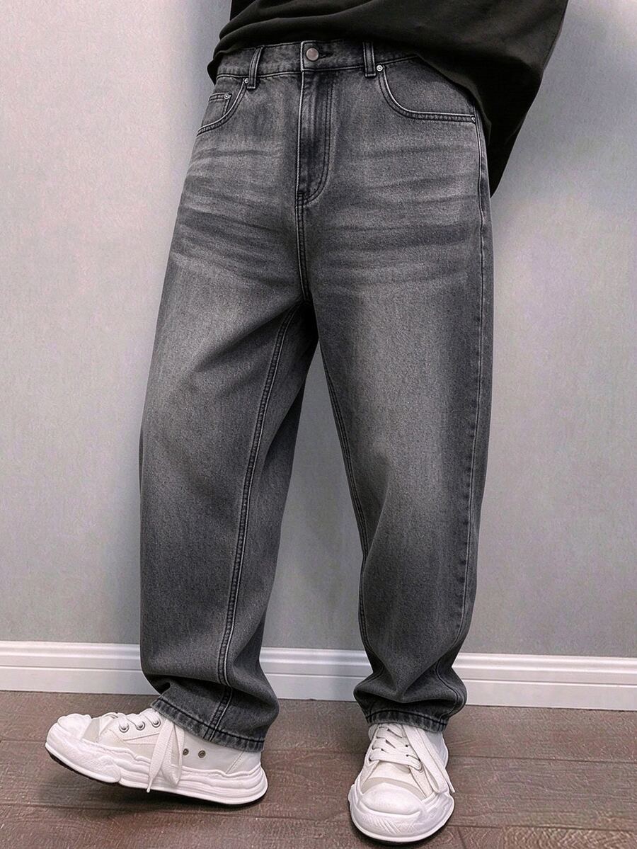 STEELVANCE Men's Denim Wide Leg Tapered Pants - Light Grey - View 1