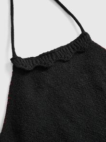ROMWE Grunge Punk Women's Cute Retro Strawberry Crochet Halter Neck Knit Top - Black - View 3