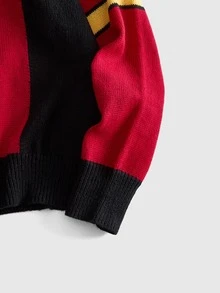 ROMWE MEN Men's Motorcycle Style Streetwear Colorblock Pullover Embroidered Sweater - Red - View 4