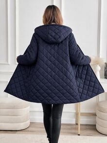 SHEIN Clasi 女款冬季保暖內裡連帽夾克 露營度假黑色休閒款 - 藏蓝色 - 查看 3