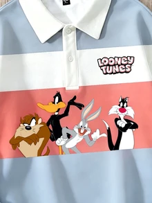 LOONEY TUNES X SHEIN Daypath Men's Button Half-Placket Striped Long Sleeve Sweatshirt - Multicolor - View 3