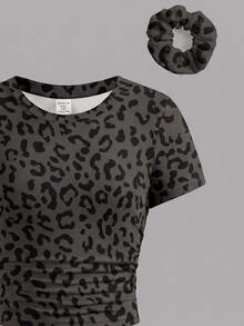 Teen Girl Leopard Print Casual Versatile Daily Short Sleeve T-Shirt - Multicolor - View 3