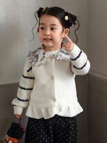 Dazy Kids Infant (Girl) Plush Lapel Floral Sleeveless Vest - Beige - View 8