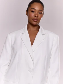 MUSERA Plus Size Curve Plus Size Blazer Jacket Work, Going Out, Flattering, , , , Party, Office, Everyday Valentines Day Spring Vacation - White - View 3