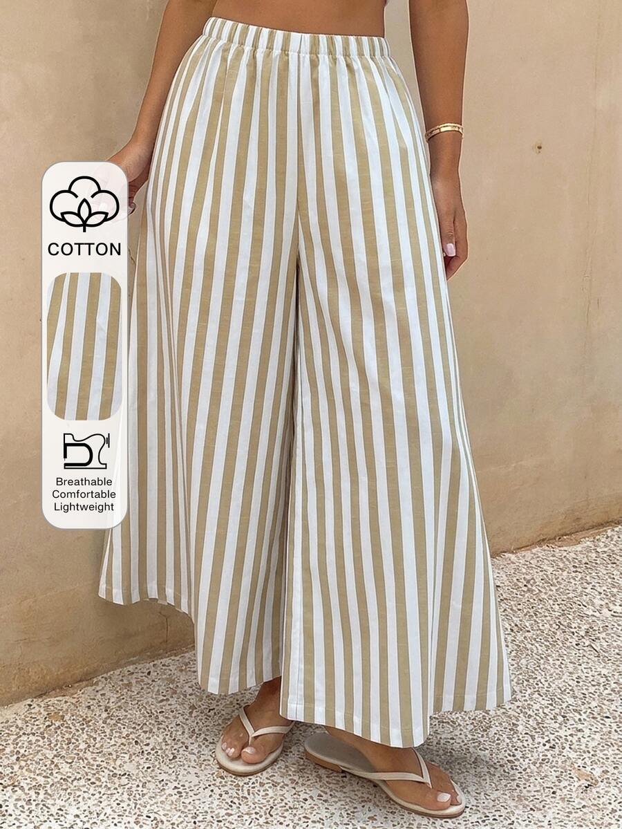 DAZY Women's Loose Striped Wide Leg Pants, Suitable For Summer Vacation & Home Wear Pajamas - Oasis Green - View 1