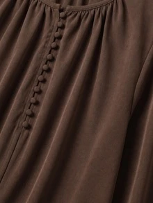 Rusticease Plus Size Minimalist Button Long Sleeve Versatile Dress - Brown - View 5
