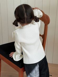 Dazy Kids Infant/Toddler (Girl) Round Neck Flared Cuff Korean Style Long Sleeve Autumn/Winter Sweater - White - View 2
