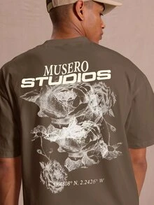 Oversized "Musero Studios" 圖案印花 T-shirt 春夏度假復活節 - 棕色 - 查看 2