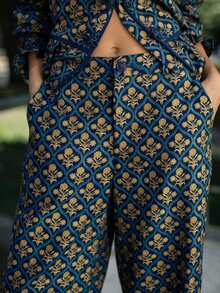 Nöista New Chinese Retro Print Ruffle Two Pieces Set - Blue - View 12