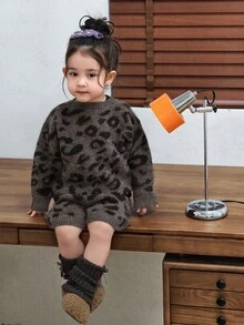 Dazy Kids Set Sweater 2 Potong Motif Leopard Leher Bulat Gaya Korea untuk Bayi/Balita (Musim Gugur/Dingin) Musim Gugur/Dingin - Coffee Brown - View 7