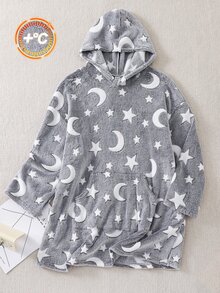 SHEIN 青少年男孩休閒舒適日常百搭星星月亮圖案連帽衛衣居家服 - 彩色 - 查看 6