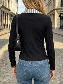 Everyssa Kemeja Wanita Model Slim Fit dengan Kerah Bergaris, Kancing Samping, Detail Kerut, dan Hem Tidak Beraturan, Kemeja Kasual untuk Kantor - MultiWarna - View 2