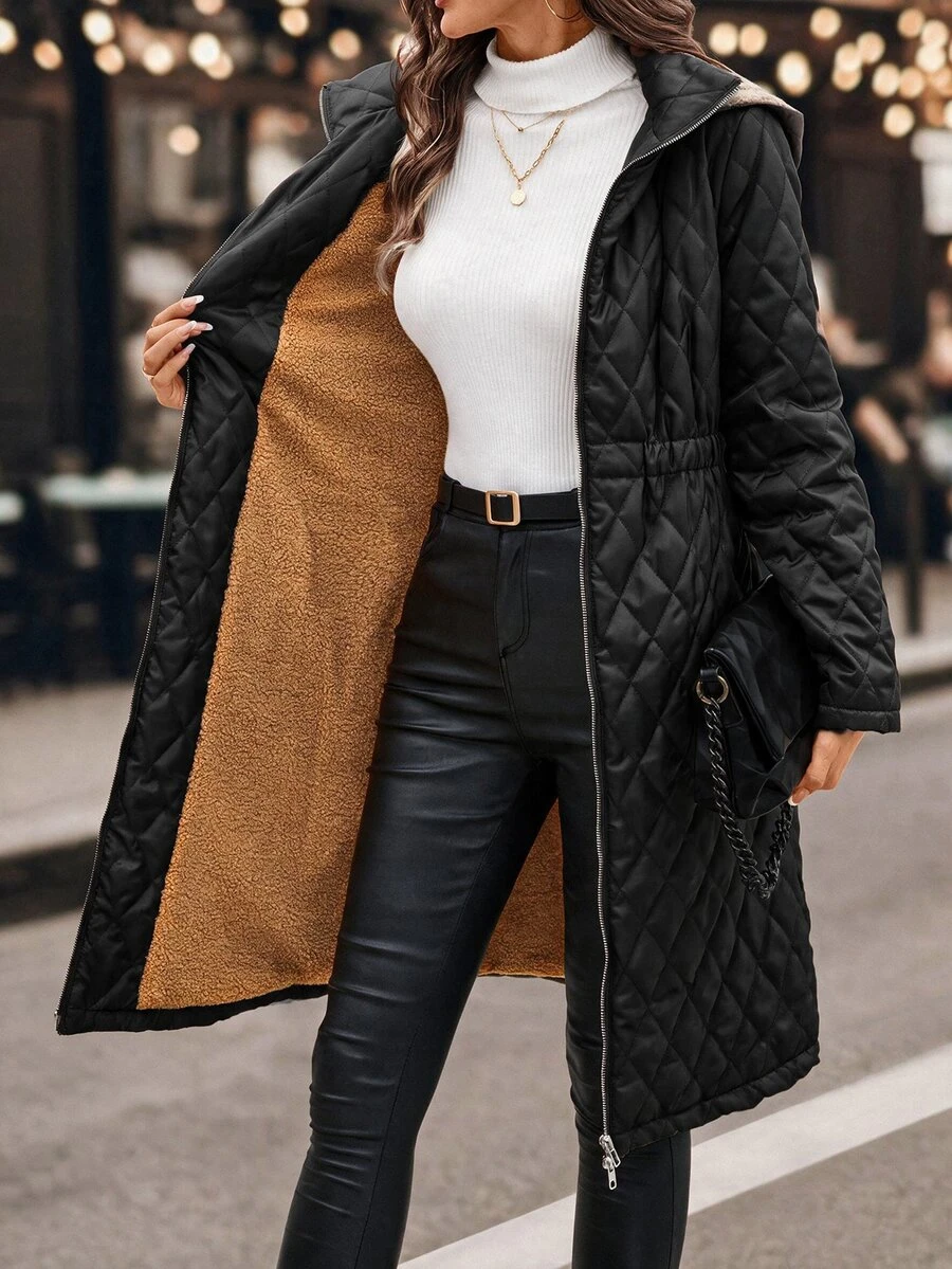 SHEIN Clasi 女款保暖內裡加厚外套,溫暖舒適,秋冬款 - 黑色 - 查看 1