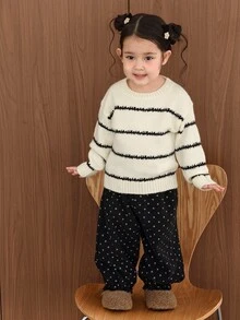 Dazy Kids Infant (Girl) Round Neck Striped Korean Style Long Sleeve Autumn/Winter Sweater - White - View 7