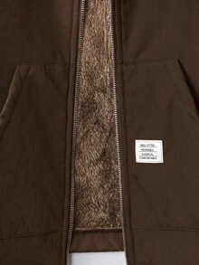 SHEIN Clasi 大尺碼女款字母刺繡拉鍊連帽休閒外套，保暖內裡，冬季穿著 - 彩色 - 查看 4