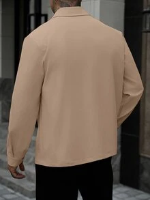 Manfinity Homme 男士素色休閒戶外修身夾克 - 卡其色 - 查看 2