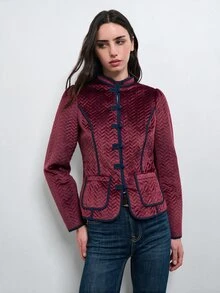Nöista 女款撞色休閒百搭冬季加厚棉襖 - 酒紅色 - 查看 1