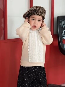 Dazy Kids Infant/Toddler (Girl) Heavy Lace Korean Style Velvet Feel Autumn/Winter Long Sleeve Sweatshirt - Apricot - View 6