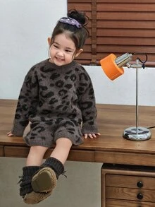 Dazy Kids Set Sweater 2 Potong Motif Leopard Leher Bulat Gaya Korea untuk Bayi/Balita (Musim Gugur/Dingin) Musim Gugur/Dingin - Coffee Brown - View 6
