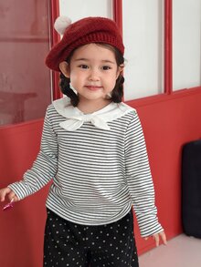 Dazy Kids Atasan Lengan Panjang Bergaris dengan Pita untuk Bayi Perempuan - Hitam dan Putih - View 7