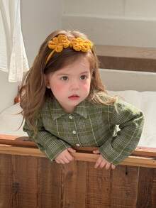 Dazy Kids 嬰兒女童格紋領長袖上衣與長褲2件套休閒居家服 秋季 - 綠色 - 查看 4