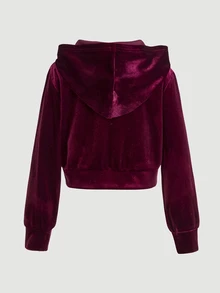 SHEIN Young Girl Fashion Casual Knitted Flocked Solid Color Hooded Cardigan Jacket Set, Suitable For Spring, Autumn And Winter - Burgundy - View 5
