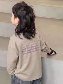 Dazy Kids 小男孩字母印花長袖圓領T恤，適合日常穿著 - 淺灰色 - 查看 2