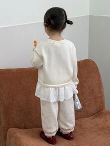 Dazy Kids Infant (Girl) Round Neck Korean Style Long Sleeve 2 Pieces Sweatshirt Set - Beige - View 2