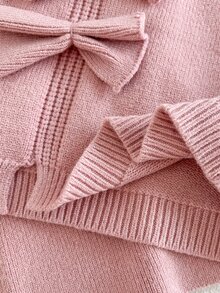 SHEIN Baby Girl Knit Solid Color Round Neck 3D Bow Casual Sweater & Long Pants 2 Pieces Set - Pink - View 8