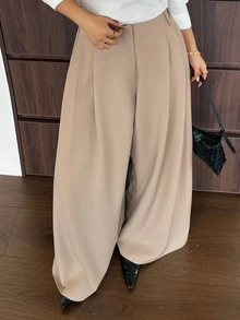Dazy Plus Plus Size Women's Solid Color Casual Versatile Daily Wear Long Pants - Khaki - View 5