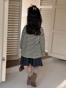 Dazy Kids Young Girl Striped Colorblock Versatile Korean Style T-Shirt - Beige - View 2