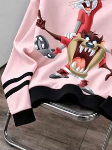 LOONEY TUNES X SHEIN Daypath Men's Cartoon Graphic Print Crew Neck Long Sleeve T-Shirt - Pink - View 4