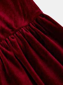 SHEIN Tween Girl Petal Sleeve Flocked Elegant Dress - Burgundy - View 7