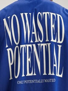Musero 寬鬆版短袖圓領「NO WASTED POTENTIAL」圖案印花T恤 秋冬疊穿款 - 寶藍色 - 查看 2