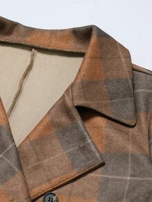 Holdful Holdful Winter Clothes Women's Brown Grey Plaid Wool Blend Coat, Notched Collar, Double Breasted Button - Multicolor - View 15