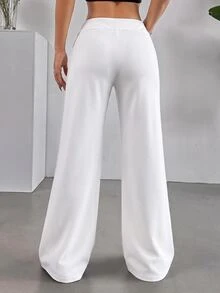 SHEIN EZwear 素色高腰喇叭直筒長褲 - 白色 - 查看 2