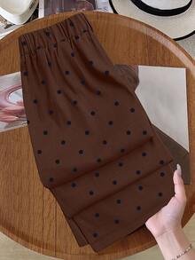 GlowEve CURVE Plus Size Women Contrast Color Waistband Straight Leg Casual Pants Fall Cloth For Women - Brown - View 2