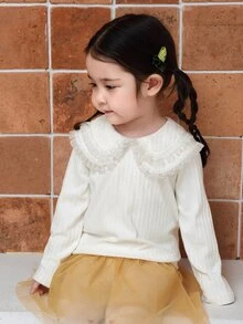 Dazy Kids Infant/Toddler (Girl) Peter Pan Collar Korean Style Long Sleeve Autumn/Winter Cute Versatile Solid Color Top - Apricot - View 6