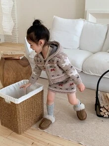 Dazy Kids Infant (Girl) Hooded Mesh Christmas Korean Style Long Sleeve Autumn/Winter Sweater Set - Coffee Brown - View 9