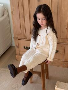 Dazy Kids Infant/Toddler (Girl) Casual Long Sleeve Solid Color Textured Versatile All-Season Sweater Set - White - View 5