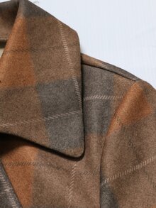 Holdful Holdful Winter Clothes Women's Brown Grey Plaid Wool Blend Coat, Notched Collar, Double Breasted Button - Multicolor - View 14