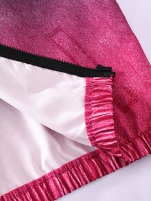 SHEIN 青少年女孩漸層仿牛仔印花全拉鍊運動夾克與側條紋寬腿長褲 秋冬運動休閒長袖兩件套裝 - 黑色 - 查看 5