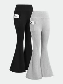 SHEIN 2PCS Teen Girls Pants - Multicolor - View 3