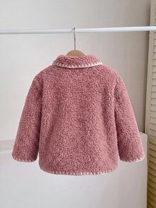 SHEIN 女嬰可愛秋冬休閒百搭棕色毛絨領夾克外套 - 藕粉色 - 查看 5