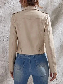 SHEIN Tall Zip Up PU Jacket In Fall/Winter, Tall Women - Apricot - View 2