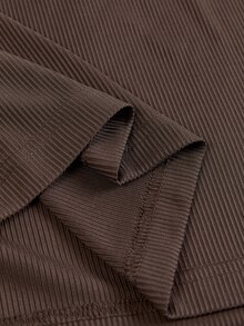 SWAVVY Men's Solid Color Button Half-Placket Slim Fit Long Sleeve T-Shirt - Coffee Brown - View 9