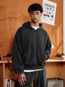 SWAVVY Men's Spring/Autumn/Winter Casual Loose Fit Hoodie Sweatshirt, Standard Size, Black, Plain With Snow Flake Pattern - Black - View 5