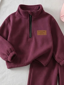 溫柔奶咖波點少女套裝｜半拉鍊立領刷毛運動衫 + 寬腿褲 - 彩色 - 查看 4