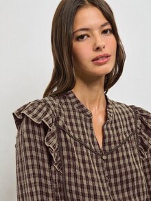 Nöista Plaid Shirt And Pants Set Contrast Piping. Perfect For Fall Winter Outfits, Elegant Looks And Christmas Celebrations. - Burgundy - View 7