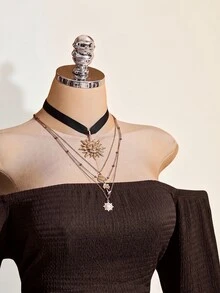 SHEIN ICON 女款純色抓皺露肩休閒派對迷你洋裝 - 棕色 - 查看 4